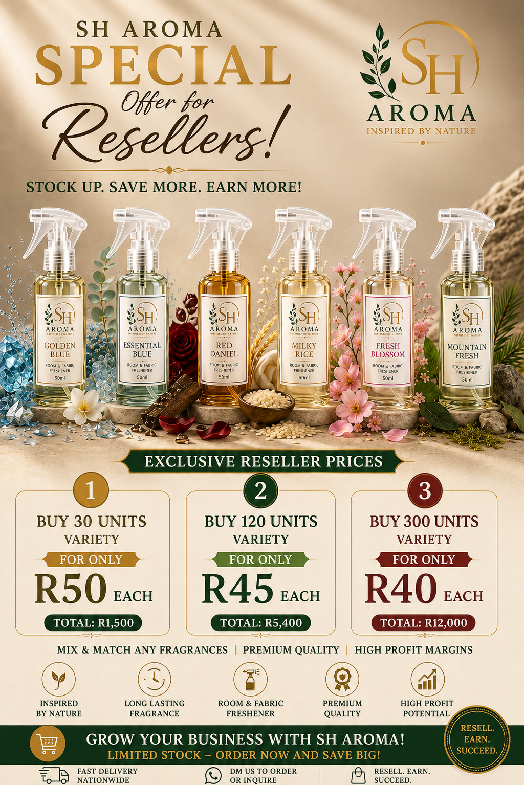 SH Aroma Reseller Special – Premium Room & Fabric Fresheners (Mix & Match)